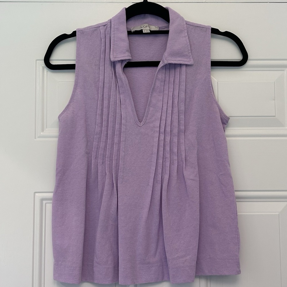 Ann Taylor LOFT Lavender Lilac Cotton Sleeveless Top Collar Pleated Breezy XS